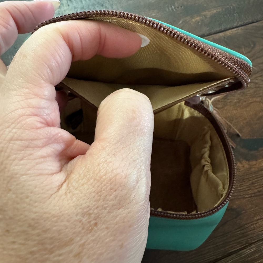 Teal Leather Jewelry Case with Brown Tassel and Accents - Picture 6 of 16